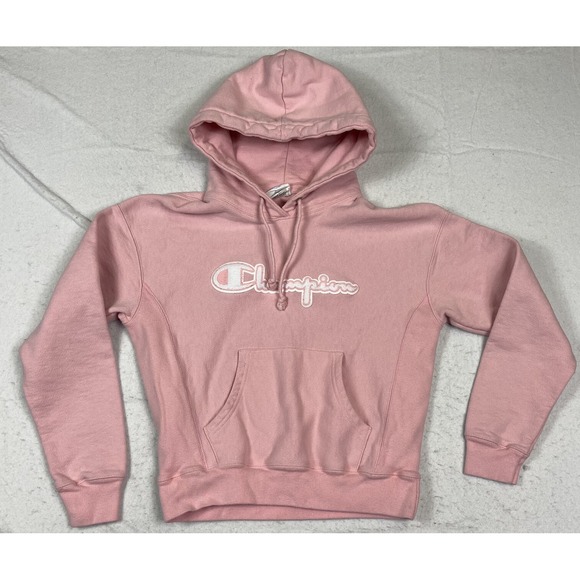 Champion Reverse Weave Hoodie Womens Small Pink Spellout Classic Pullover - Picture 1 of 8